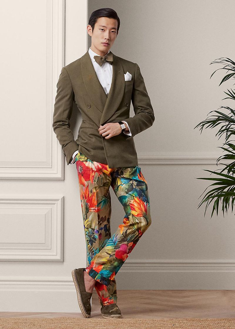 Pantalones Purple Label Hombre Floral-Print Silk Shantung Chile Multicolor QZRWT-4170